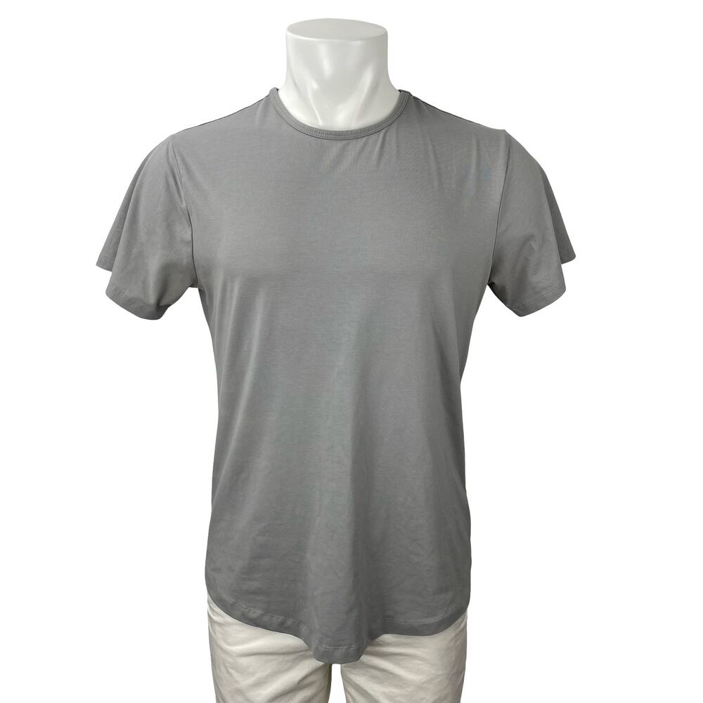 Cuts Curve Hem Men's Gray Crew Neck Short Sleeve Casual Tee Basic T-Shirt Top L